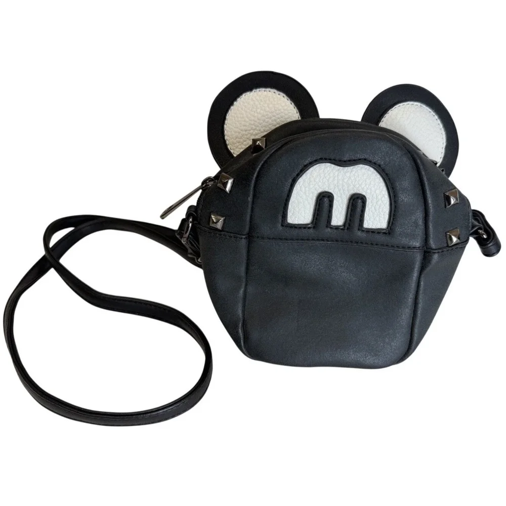 Black‎ Mouse Ear Studded Crossbody Bag Faux Leather Small Shoulder Purse
